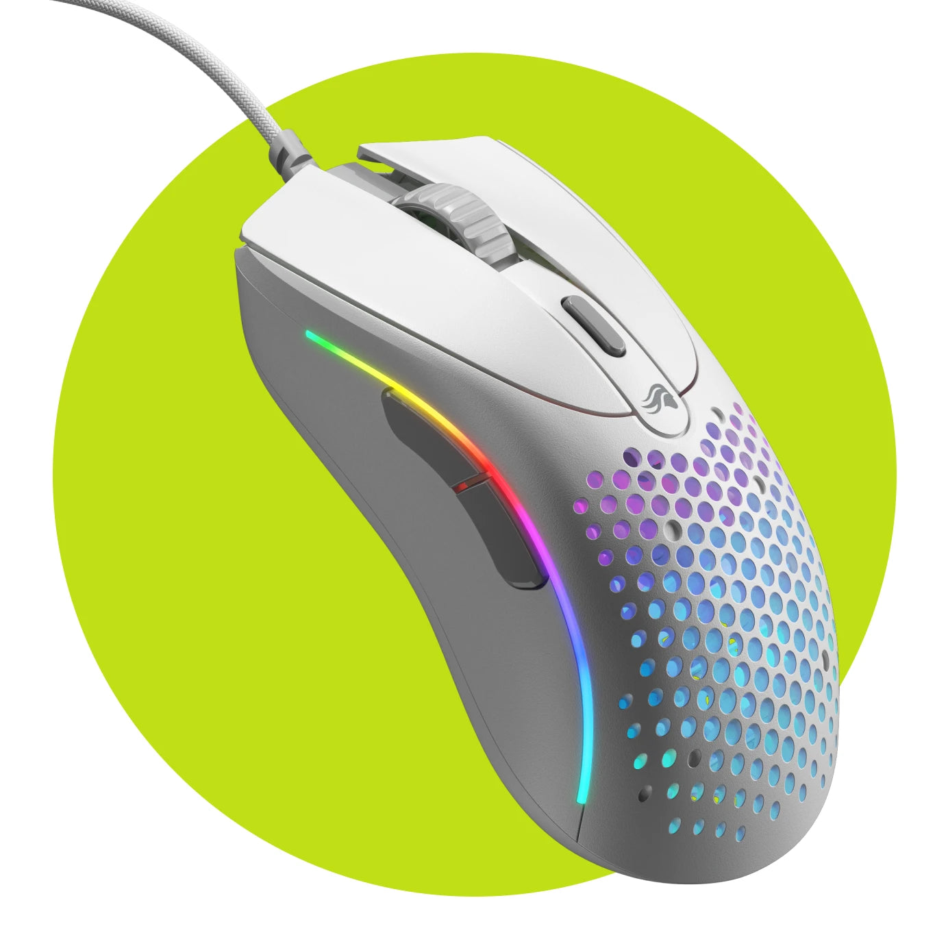 Model D 2 Wired mouse in White on a green dot background